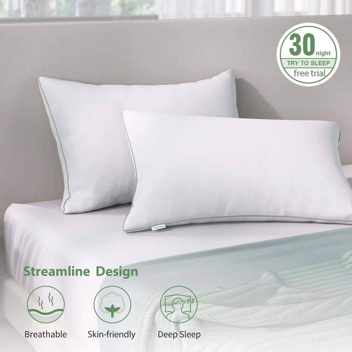 Novilla Shredded Gel Memory Foam Medium Firm Support Pillow Washable Cover Standard Size Pillows for Deep Sleep, White