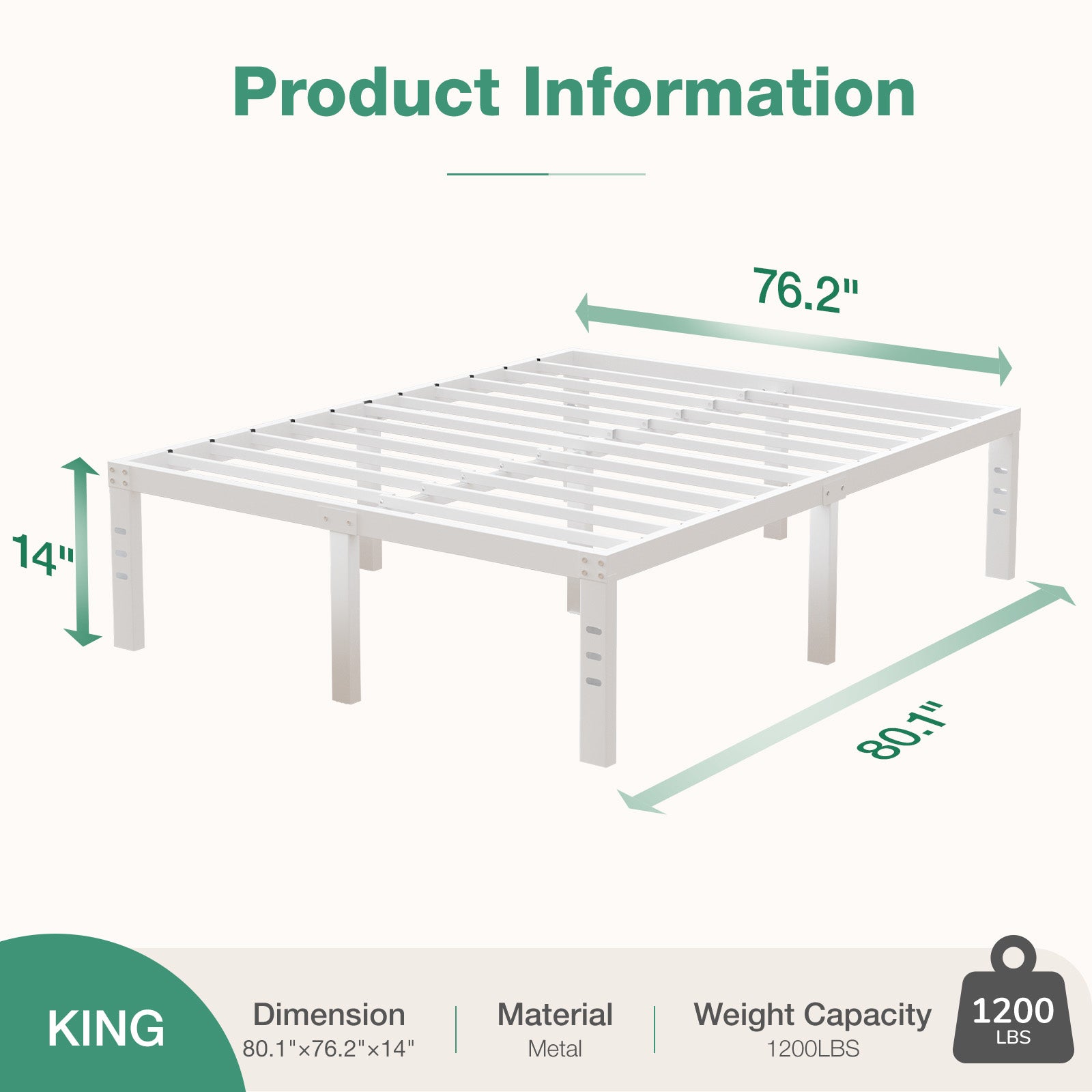 Concise Metal Bed Frame 12/14/16/18 Inch