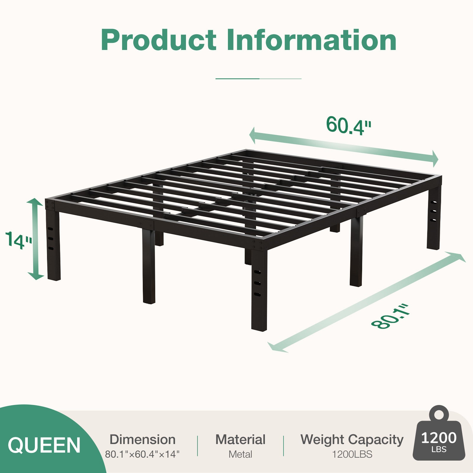 Vantor Metal Bed Frame 12-14-16-18-inch