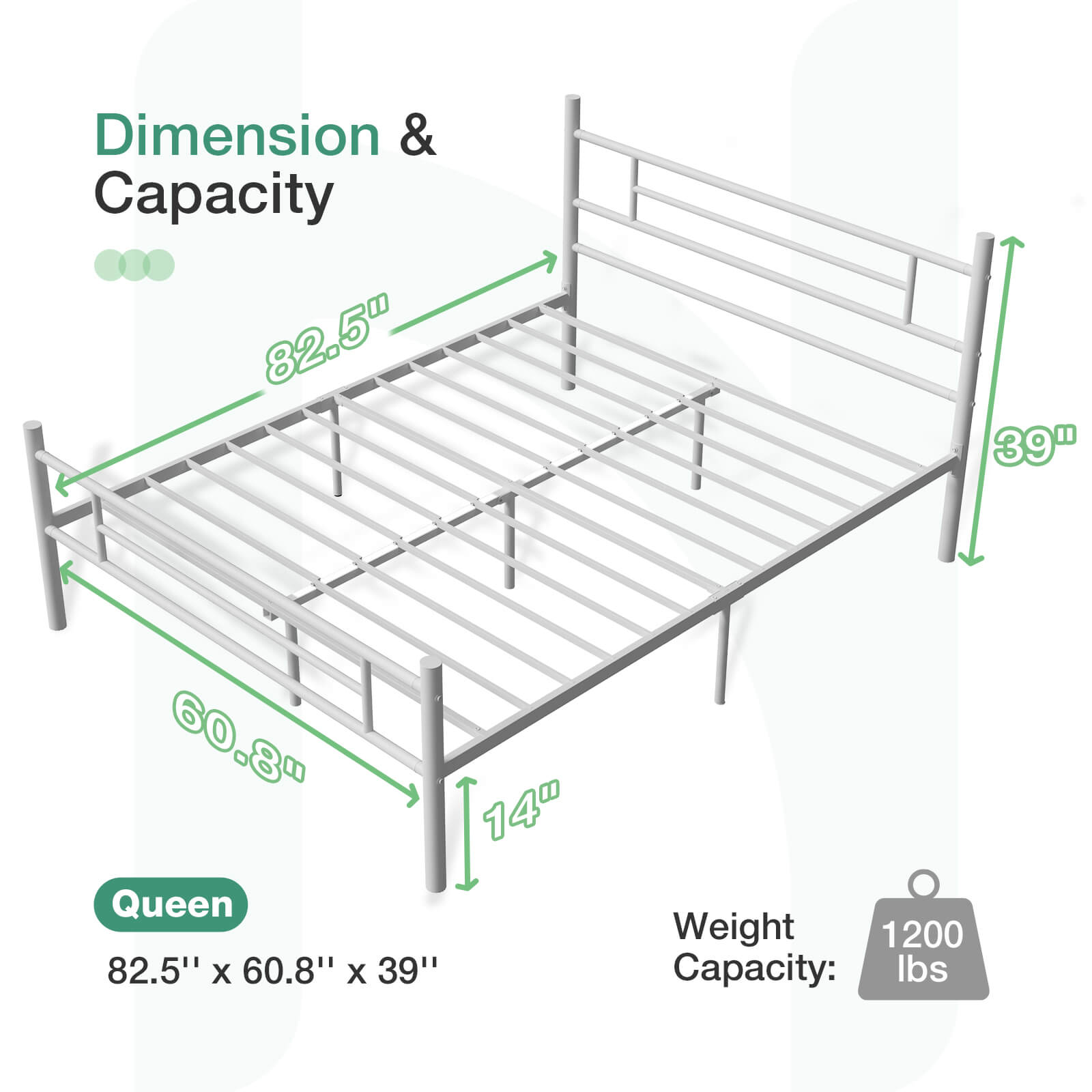 Minimalist 14 Inch Metal Bed Frame with Headboard