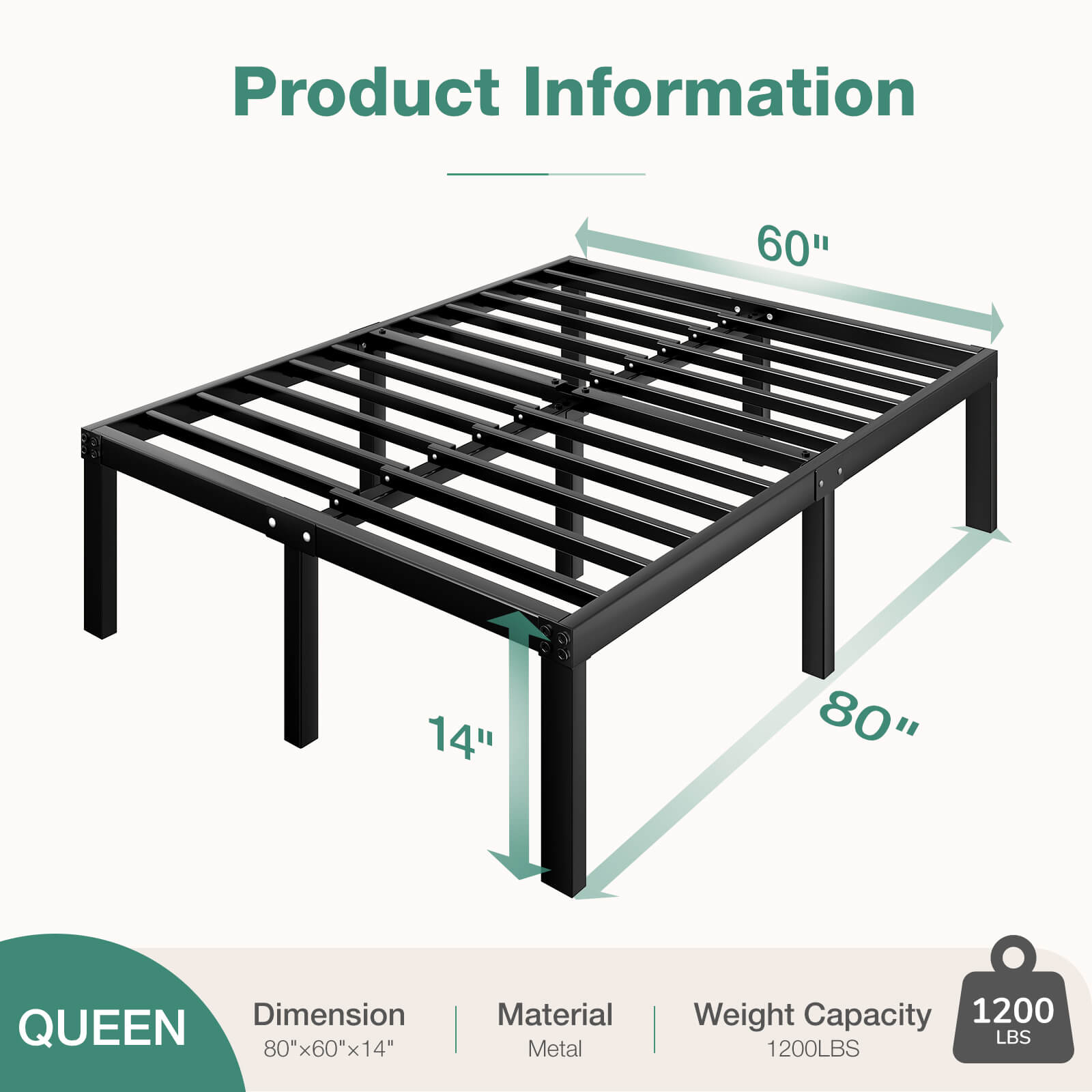 Novilla Queen Bed Frame, Metal Platform Bed Frame with Storage Space Under Bed, Heavy Duty Steel Slat Support, Easy Assembly, No Box Spring Needed