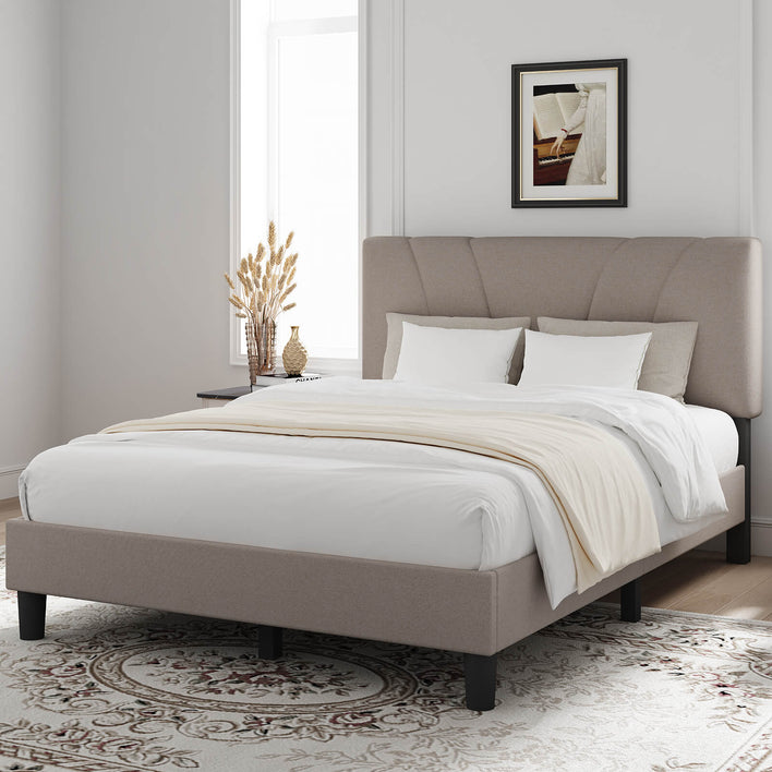 Novilla Queen Bed Frame with Headboard, Bed Frame Queen Size with Wood Slats Support,Linen Upholstered Adjustable Headboard, No Box Spring Needed, Heavy Duty Feet, Easy Assembly, Beige