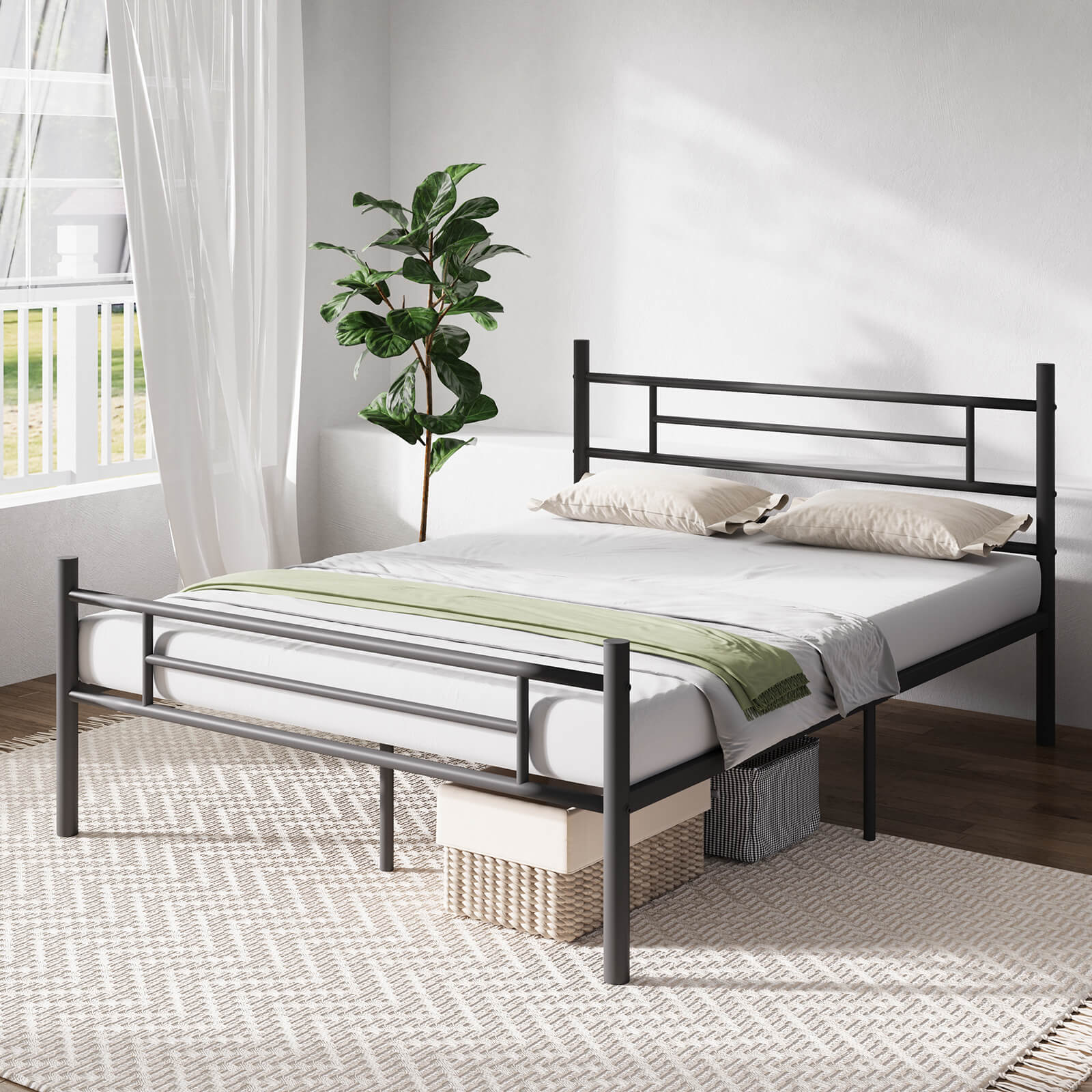 Novilla Queen Bed Frame with Headboard and Footboard, Metal Platform Bed Frame, Large Storage Space, Strong Metal Slats Support, Mattress Foundation No Box Spring Needed