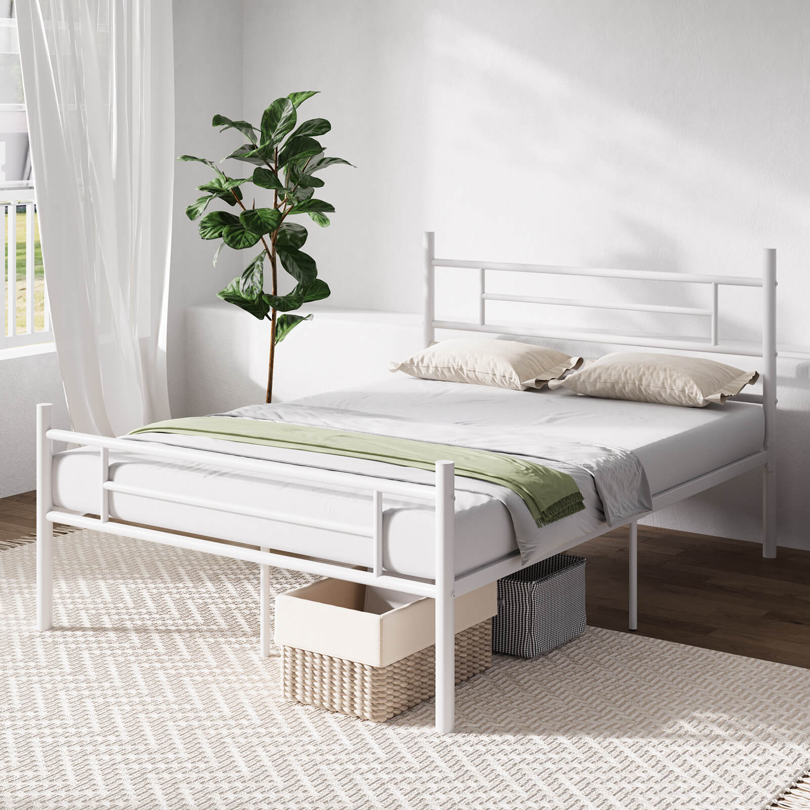 Minimalist 14 Inch Metal Bed Frame with Headboard